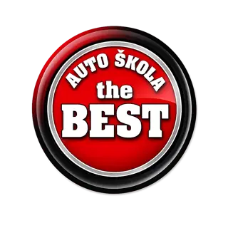 Circular red logo for an auto school badge reading 'AUTO ŠKOLA' around the top and 'the BEST' in bold white letters.